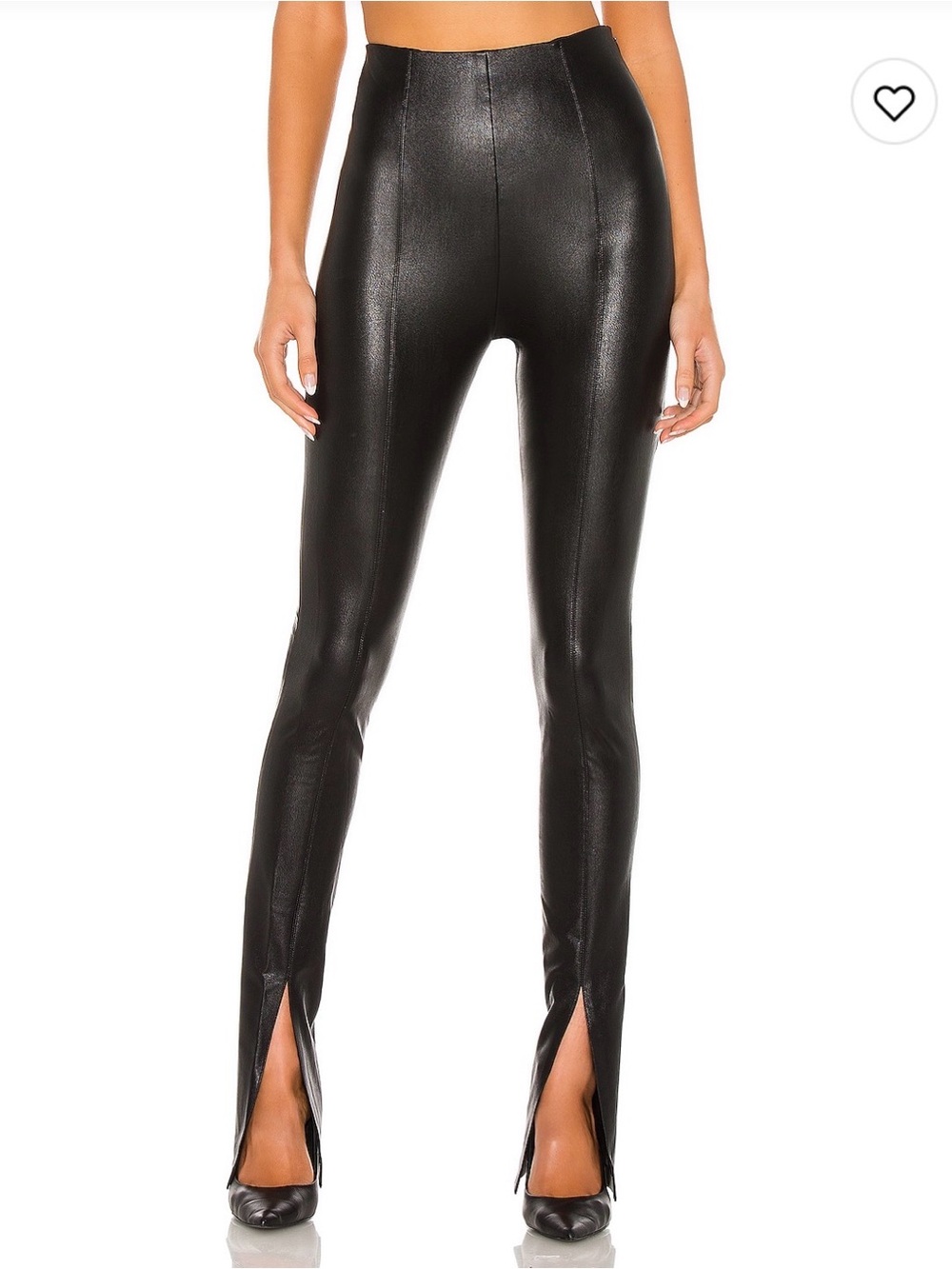 Amanda Uprichard Black Faux Leather Straight-Leg Pants with Front Slits